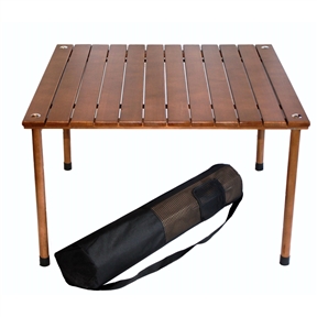 Portable Patio Table with Brown Solid Wood Top and Carry Bag