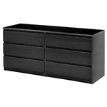 Modern 6 Drawer Double Dresser in Black Woodgrain Finish