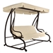 Outdoor 3-Seat Canopy Swing with Beige Cushions for Patio Deck or Porch