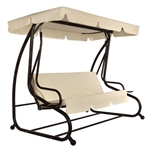 Outdoor 3-Seat Canopy Swing with Beige Cushions for Patio Deck or Porch