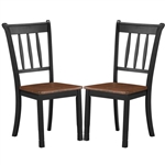 Set of 2 Solid Wood Black Mission Style Armless Dining Chairs with Brown Seat