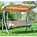 Sturdy 3-Person Outdoor Patio Porch Canopy Swing in Sand Color