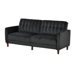 Mid-Century Modern Futon Sleeper Sofa Bed in Black Velvet Upholstery