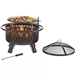 30-inch Black Steel Outdoor Fire Pit Grill with Screen and Poker