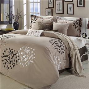 Queen size 8-Piece Comforter Set in Light Brown Black Tan White