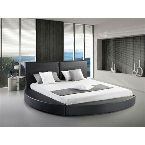 Queen size Modern Round Platform Bed with Headboard in White Leather