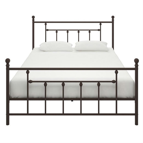 Queen Metal Platform Bed Frame with Headboard and Footboard in Bronze Finish