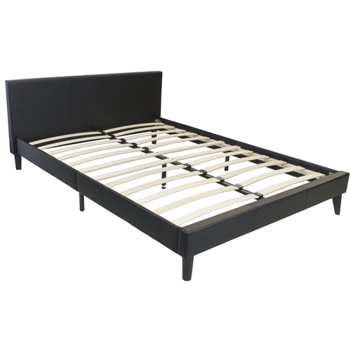 Queen size Black Faux Leather Platform Bed with Headboard
