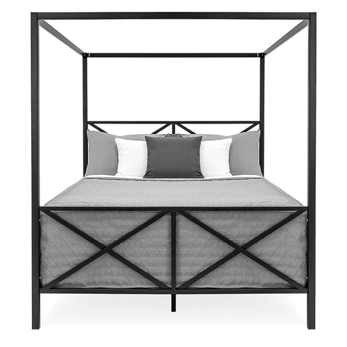 Queen size 4-Post Canopy Bed Frame in Black Metal Finish