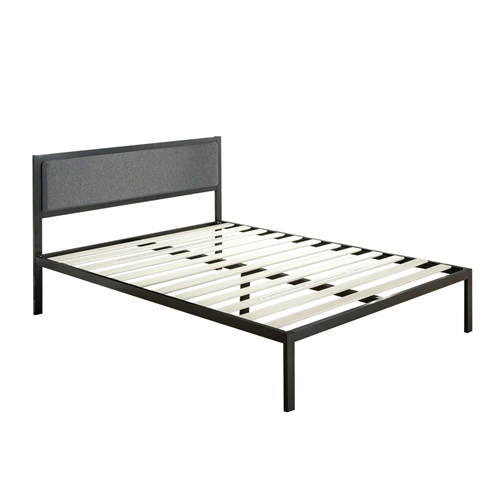 Queen size Metal Platform Bed Frame with Wood Slats and Upholstered Headboard