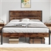 Queen size Modern Farmhouse Metal Platform Bed Frame with Brown Wood Headboard