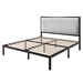 Queen Black Metal Platform Bed Frame with Tall Grey Linen Upholstered Headboard