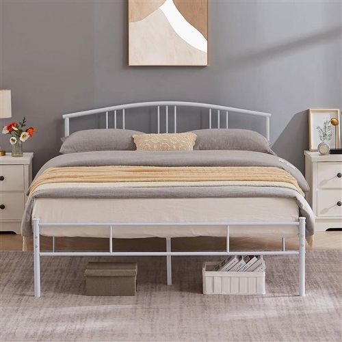 Queen size White Metal Platform Bed Frame with Arched Headboard