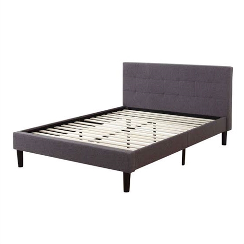 Queen size Modern Grey Linen Upholstered Platform Bed with Padded Tufted Headboard