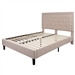 Queen Beige Upholstered Platform Bed Frame with Button Tufted Headboard