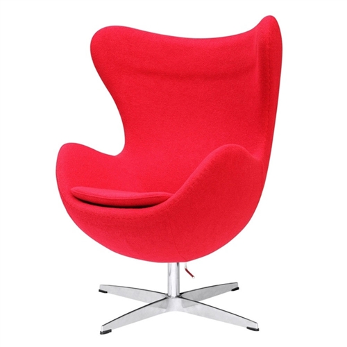 Modern Egg Shaped Red Wood Fabric Upholstered Arm Chair