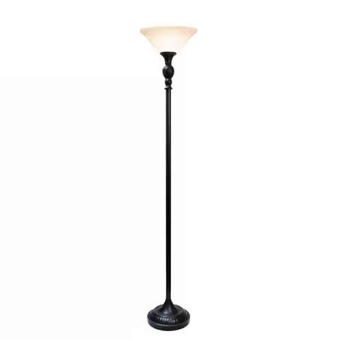 71-inch Floor Lamp Torchiere in Bronze Finish with White Marbled Glass Shade