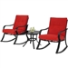 Outdoor 3-Piece Patio Furniture Rocking Chairs Table Set with Red Cushions