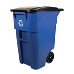 50 Gallon Blue Commercial Heavy-Duty Rollout Recycler Container