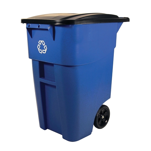 50 Gallon Blue Commercial Heavy-Duty Rollout Recycler Container