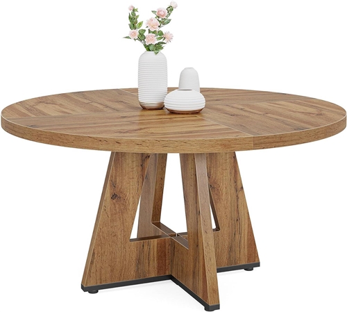 Farmhouse Retro Oak Round 47-in Wooden Kitchen Table
