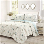 Full/Queen Reversible Lightweight Floral Birds 3 Piece Quilt Set