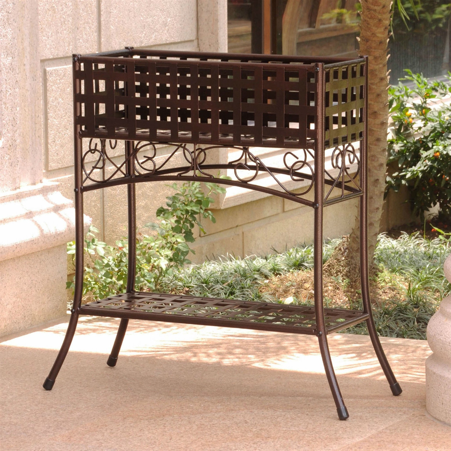 Elevated Wrought Iron Metal Plant Planter Stand in Bronze |  FastFurnishings.com