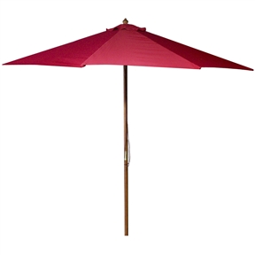 9-Ft Wooden Patio Umbrella with Pulley and Red Polyester Canopy