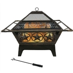 Square Outdoor Steel Wood Burning Fire Pit with Star Design