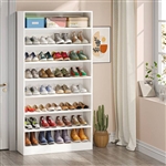 9 Tier White Wood Shoe Storage Cabinet, Holds Up To 45 Pairs