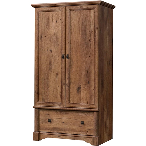 Rustic Oak Drawer and Garment Rod Wardrobe Armoire