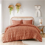Full/Queen 3 Piece Jacquard Pompom Microfiber Hypoallergenic Comforter Set, Terracotta