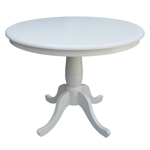 Round 30-inch Dining Table In White Wood Finish and Pedestal Base