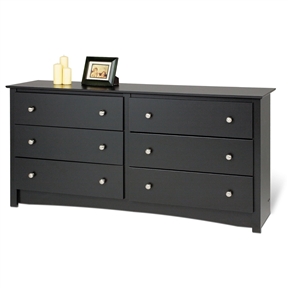 Bedroom Dresser in Black Finish with 6 Drawers and Metal Knobs