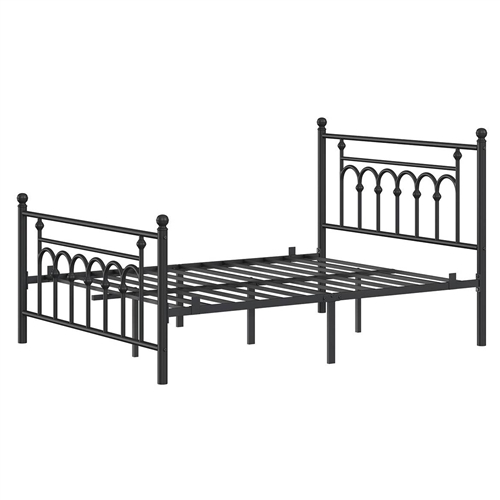 Queen Size Victorian Black Metal Platform Bed Frame with Headboard Footboard