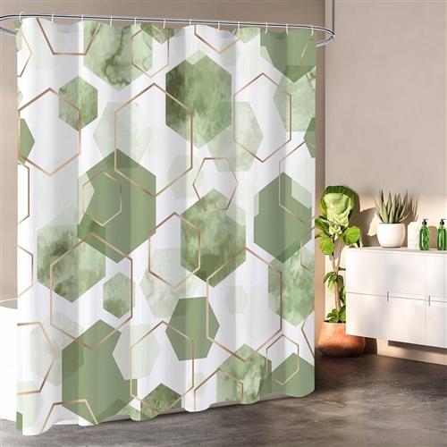 72"W x 84"H  Abstract Green Geometric Polyester Shower Curtain