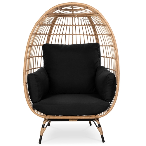 Oversized Patio Lounger Indoor/Outdoor Wicker Rattan Egg Chair Black