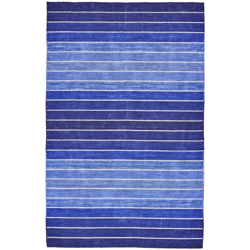 8' x 11' Striped Hand-Tufted Wool/Cotton Blue Area Rug