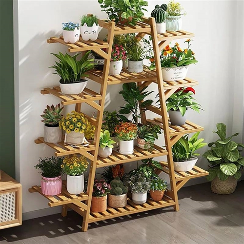 Indoor Outdoor 12-Shelf Solid Wood Triangular Flower Pot Plant Stand