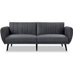 Scandinavian Dark Grey Linen Upholstered Convertible Sofa w/ Wooden Legs
