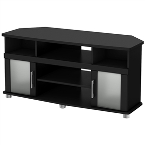Black Corner TV Stand with Frosted Glass Doors