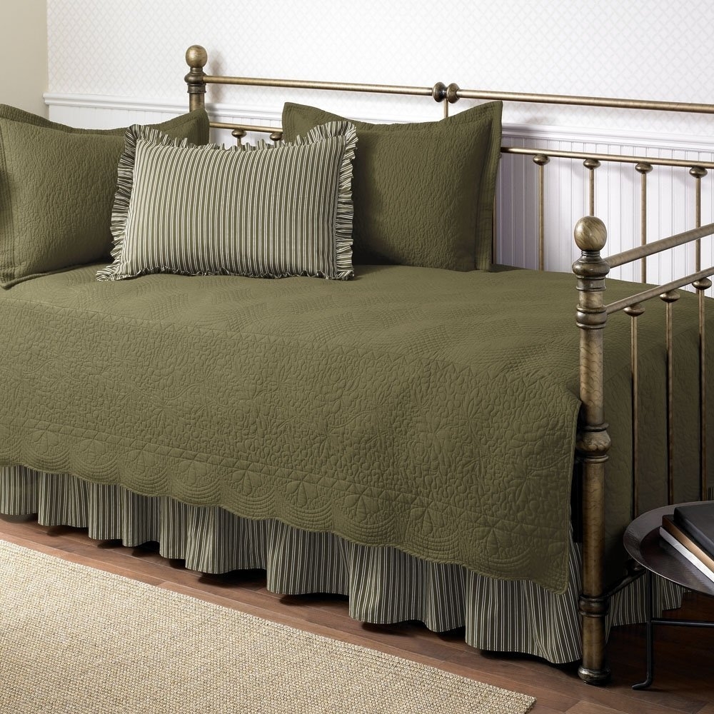 5-Piece Daybed Bedding Set in Dark Green Aloe Color | FastFurnishings.com