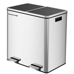 Dual Stainless Steel 16-Gallon Trash Can Recycle Bin with 2 Step on Pedal Lids