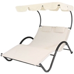 2 Person Off White Chaise Patio Lounger Canopy with Pillows
