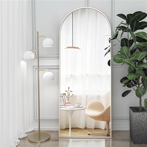 Silver 64-inch Arched Floor Mirror with Stand and Wall Hanging Screws