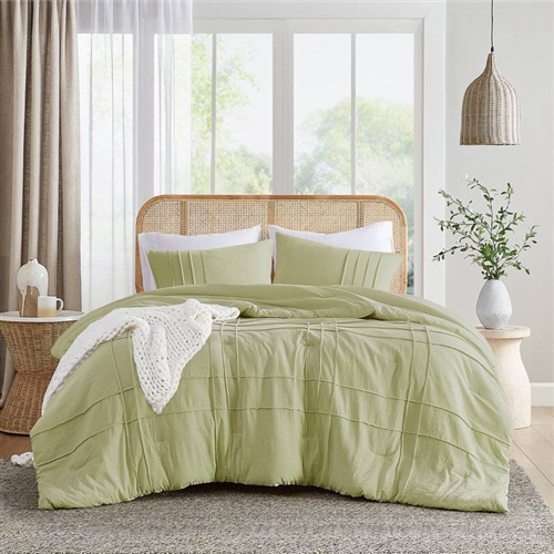 King Size Microfiber Pleated Soft Washed Comforter Set Green