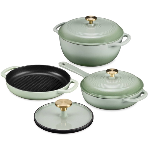 6-Piece Green Cast Iron Cookware Set