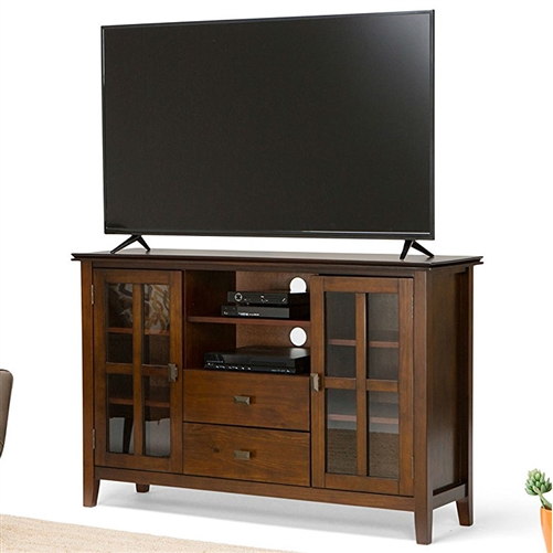 Medium Brown Solid Wood Tall TV Stand for TV's up to 60-inch