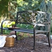 Curved Metal Garden Bench with Heart Pattern in Black Antique Bronze Finish