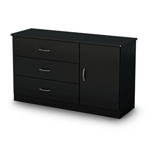 Modern 3-Drawer Dresser Wardrobe Chest with Storage Shelf in Black